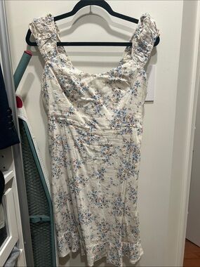 Old Navy Cream Midi Dress with Blue and Tan Floral Print